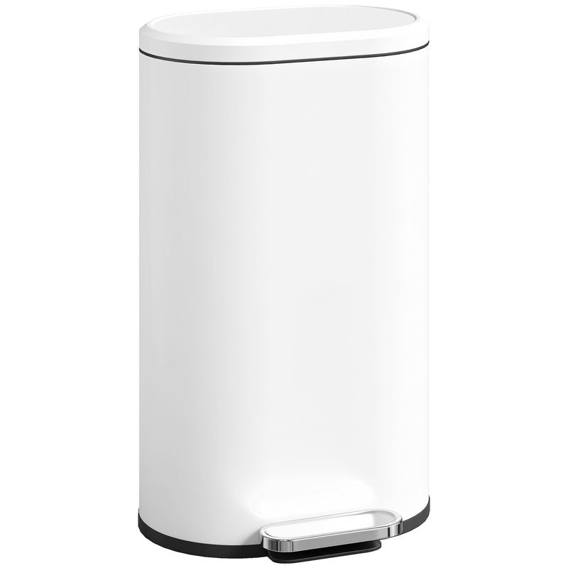 White 30L Curved Kitchen Pedal Bin With Soft Close Lid Ideal for Home or Office Use