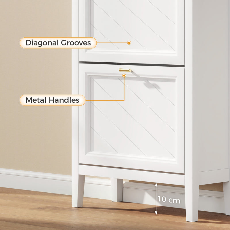 Slim Shoe Storage Cabinet for Narrow Hallways with 3 Flip Drawers and Adjustable Shelves White 60 x 26 x 134 cm Homcom