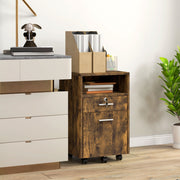 Lockable Two Drawer Filing Cabinet with Wheels for Home Office Organisation, Wood Effect