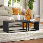 Set of 2 Dark Grey Marble Effect Coffee Tables With Metal Frame For Living Room Use