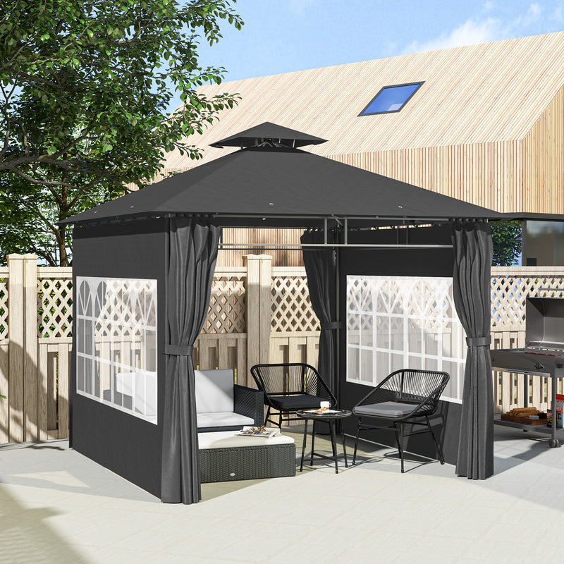Dark Grey 3 x 3 m Garden Gazebo with Double Roof and Removable Sidewalls by Outsunny