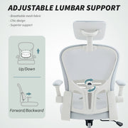 White Ergonomic Mesh Office Chair With Lumbar Support Headrest And Adjustable Design