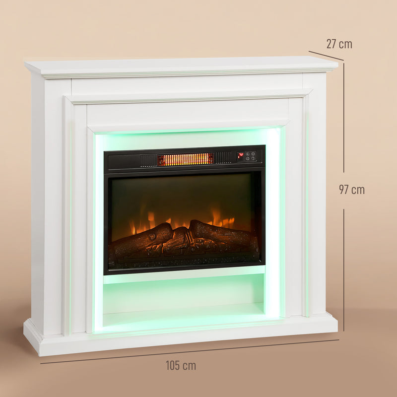 Electric Fireplace Heater with LED Flame Effect and Remote Control for Living Room, White
