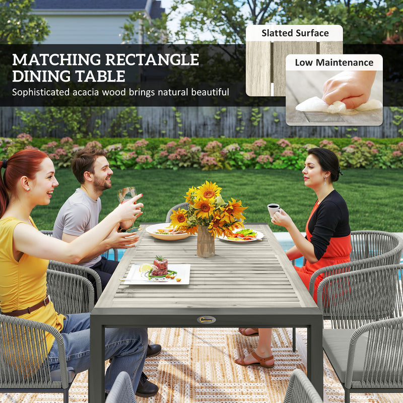 Grey 6 Seater Rattan Garden Dining Set with Rectangular Acacia Table and Cushions by Outsunny