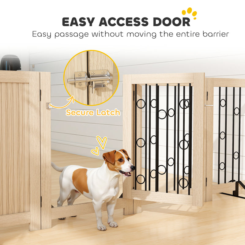 4 Panel Freestanding Pet Gate with Lockable Door and Support Feet for Indoor Use Oak AOSOM