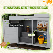 Wooden Tortoise House with Storage Cabinet Openable Top and Lamp Holder Light Grey by PawHut