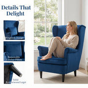 Velvet Wingback Armchair for Reading and Relaxing with Cushioned Support Blue Homcom
