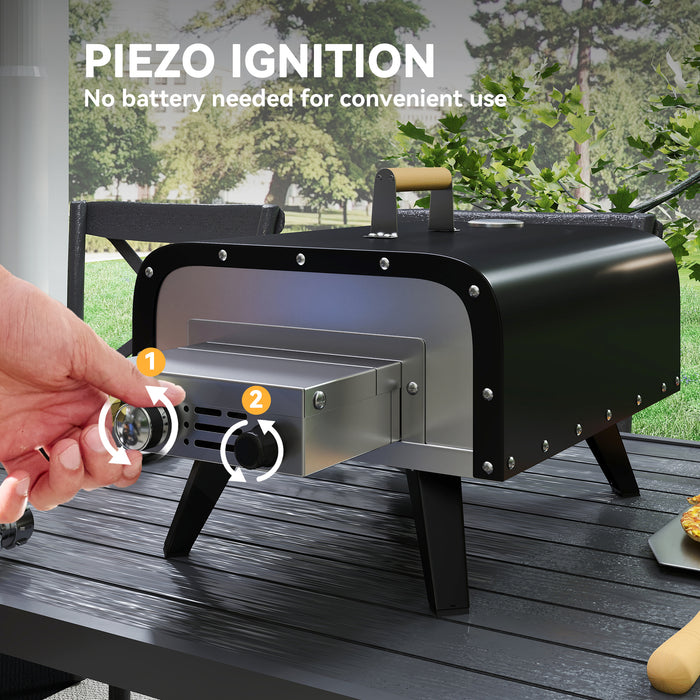 Portable Outdoor Gas Pizza Oven with 12 Inch Stone Peel and Thermometer Black by Outsunny