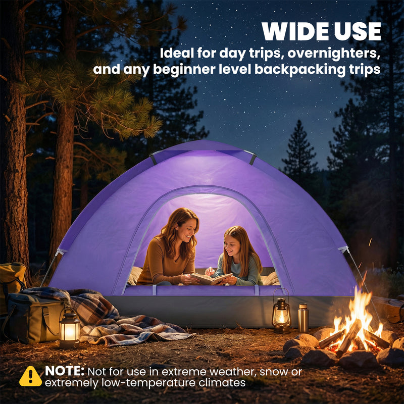 2 Person Camping Tent with Mesh Windows for Fresh Air and Bug Protection Light Purple