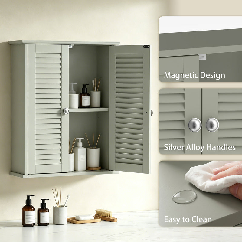 Bathroom Wall Cabinet with Adjustable Shelf for Dry Organised Storage, Louvered Doors