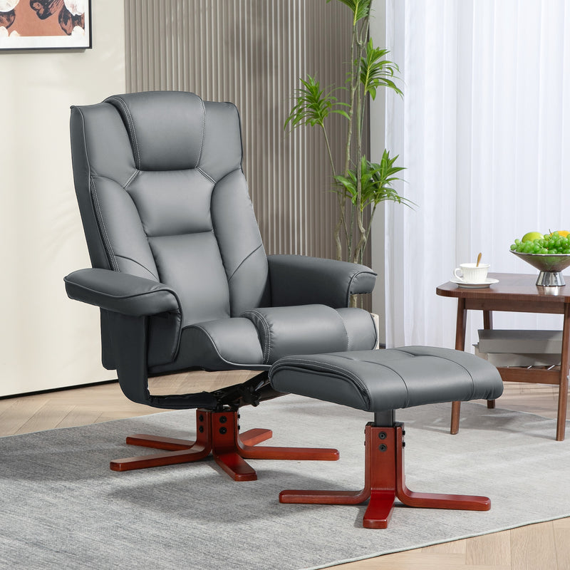 Manual Recliner Armchair with Matching Footstool for Home Comfort Lounge Grey