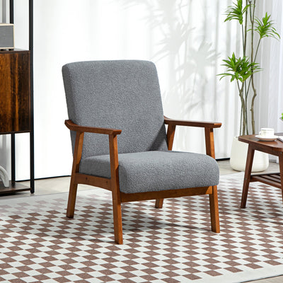 Grey Boucle Armchair with Wide Seat and Wooden Frame for Living Room or Bedroom by Homcom