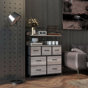 Tall Chest of 7 Fabric Drawers with Wood Effect Finish for Bedroom Storage Grey