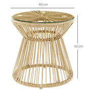 Round Rattan Side Table with Glass Top for Garden Patio and Balcony by Outsunny