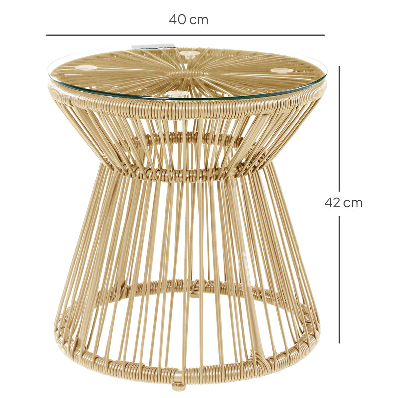 Round Rattan Side Table with Glass Top for Garden Patio and Balcony by Outsunny