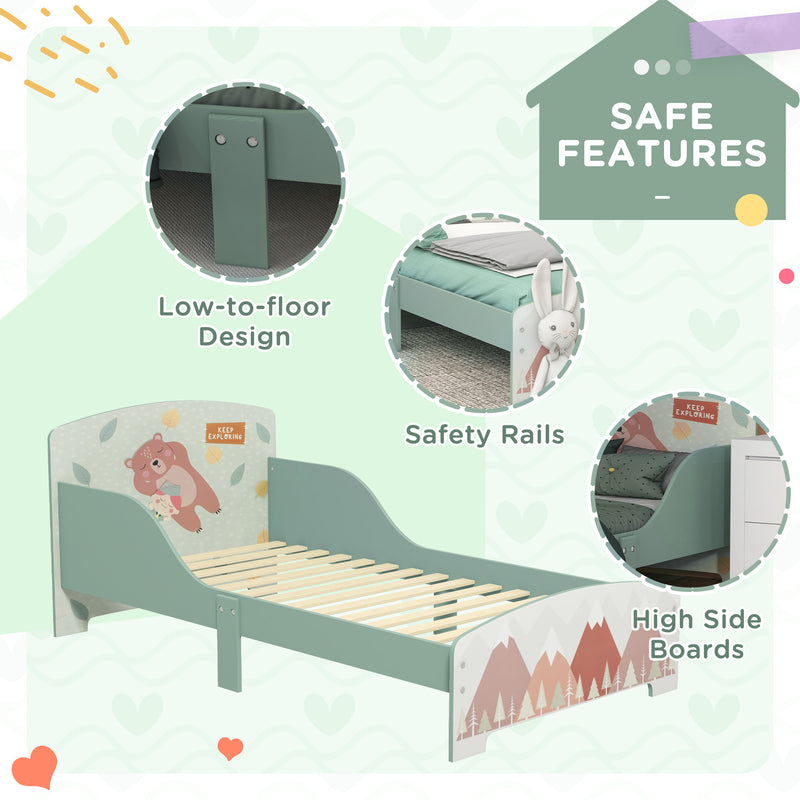 Toddler Bed Frame for Kids Aged 3 to 6 with Low Height Design for Safety Green