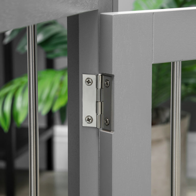 Wooden Dog Crate End Table with Triple Doors and Locks for Indoor Use Grey