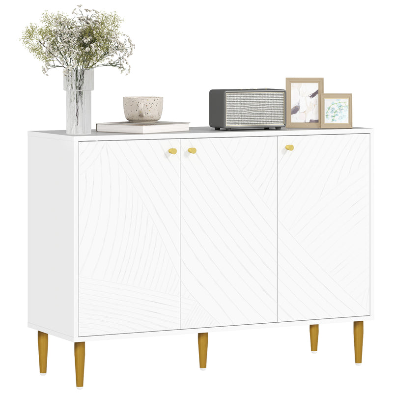 White and Gold Sideboard with Two Cupboards Elegant Storage Unit by HOMCOM