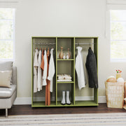 Green Double Open Wardrobe with Mobile Storage Shelves and 6 Wheels by HOMCOM