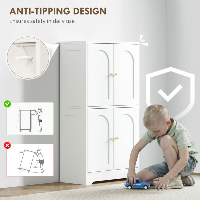 4 Door Kitchen Storage Cabinet With Adjustable Shelves For Organised Cooking Space White