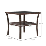 Brown Rattan Two Tier Square Coffee Table With Storage Shelf For Garden Patio Use
