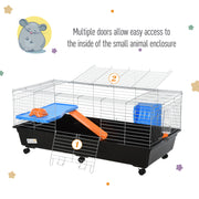 2 Tier Steel Guinea Pig Hutch With Run And Accessories Ideal For Outdoor Use Blue Orange AOSOM