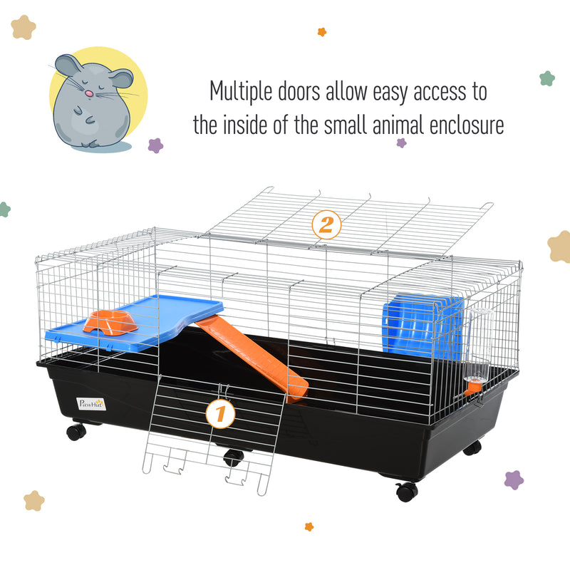 2 Tier Steel Guinea Pig Hutch With Run And Accessories Ideal For Outdoor Use Blue Orange AOSOM