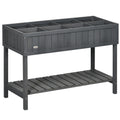 Raised Wooden Garden Planter with 8 Compartments for Herbs and Vegetables Dark Grey AOSOM