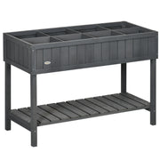 Raised Wooden Garden Planter with 8 Compartments for Herbs and Vegetables Dark Grey AOSOM