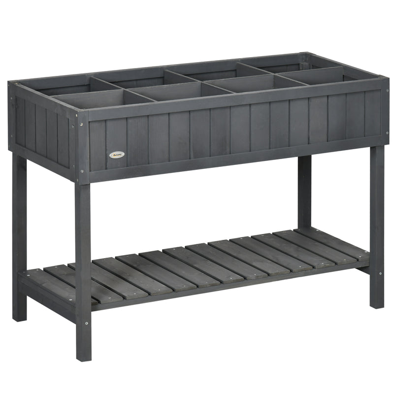 Raised Wooden Garden Planter with 8 Compartments for Herbs and Vegetables Dark Grey AOSOM