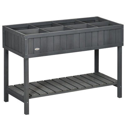 Raised Wooden Garden Planter with 8 Compartments for Herbs and Vegetables Dark Grey AOSOM