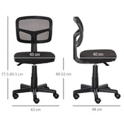 Ergonomic Swivel Mesh Office Chair Without Arms Height Adjustable With Wheels, Black