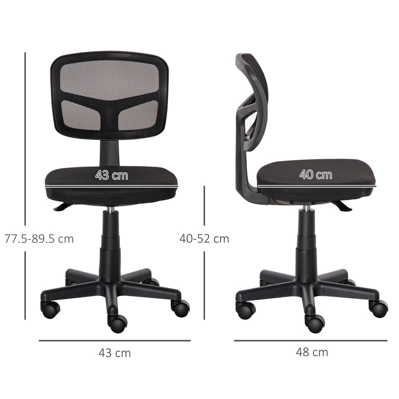 Ergonomic Swivel Mesh Office Chair Without Arms Height Adjustable With Wheels, Black
