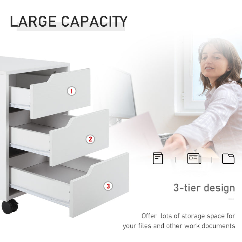 3 Drawer Mobile Filing Cabinet With Wheels For Home Office Organisation, White
