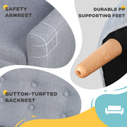 Kids 2 Seater Armchair with Wooden Frame for Bedroom or Playroom Comfort, Grey