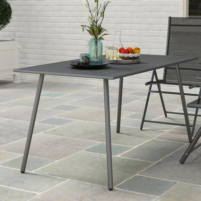 Grey 6 Seater Outdoor Dining Table with Slatted Top and Steel Frame