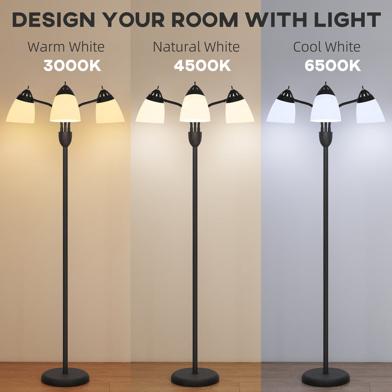 Arc Floor Lamp with 3 Adjustable Lights and Colour Temperature Control for Living Room, Black