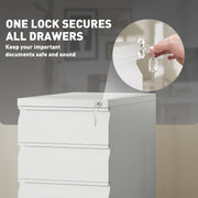White 3 Drawer Steel Filing Cabinet with Lock and Wheels by Vinsetto