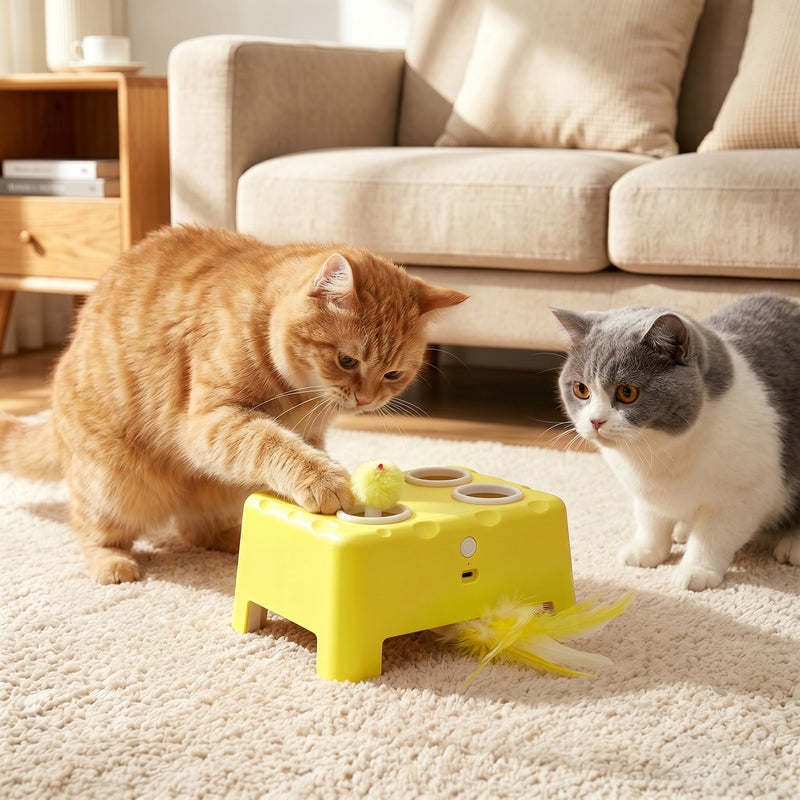 Automatic Interactive Cat Toy for Indoor Play and Boredom Relief Yellow White Pawhut