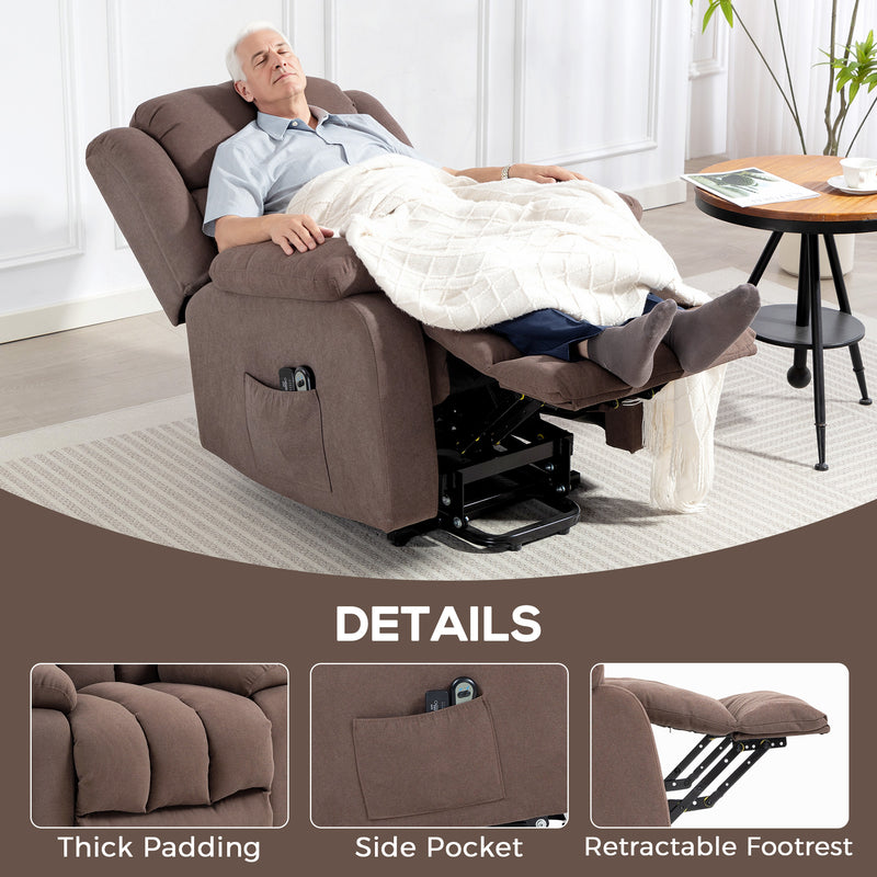 Electric Recliner Chair with Eight Point Massage and Lift Function for Elderly, Dark Brown