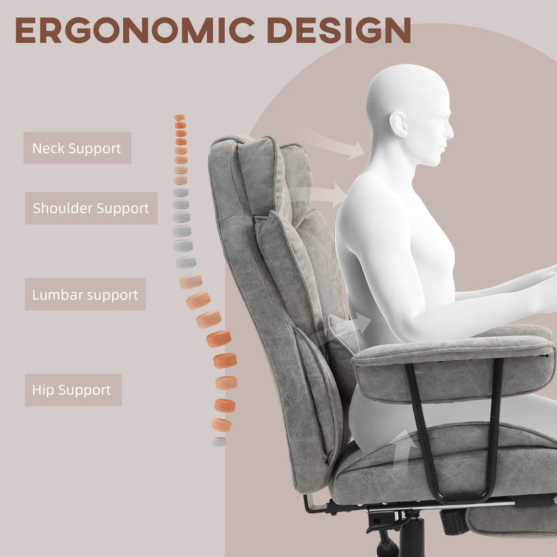 Ergonomic Executive Office Chair With Footrest Reclining Back And Lumbar Support, Grey