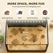 Hamster Cage with Spacious Interior and Easy Access for Cleaning and Feeding Black Transparent AOSOM