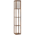 Standing Floor Lamp With Three Storage Shelves For Living Room Or Bedroom, Rustic Brown White AOSOM