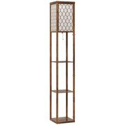 Standing Floor Lamp With Three Storage Shelves For Living Room Or Bedroom, Rustic Brown White AOSOM