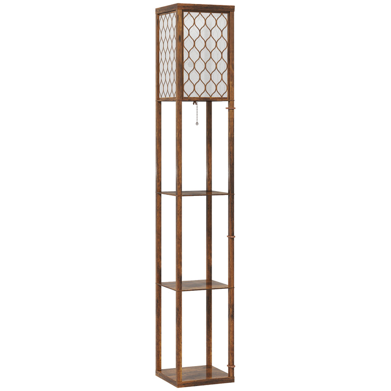 Standing Floor Lamp With Three Storage Shelves For Living Room Or Bedroom, Rustic Brown White AOSOM