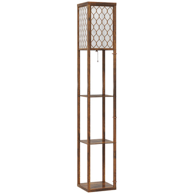 Standing Floor Lamp With Three Storage Shelves For Living Room Or Bedroom, Rustic Brown White AOSOM