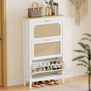 Slim Shoe Storage Cabinet for Narrow Hallways with Adjustable Shelves, White & Oak, 80 x 24 x 131 cm Homcom