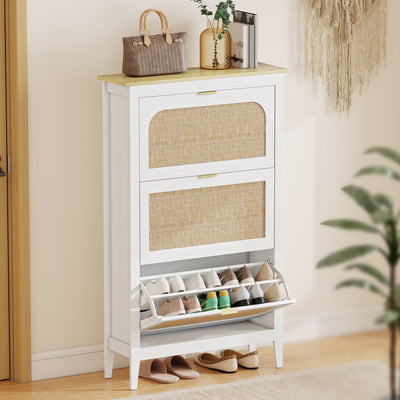 Slim Shoe Storage Cabinet for Narrow Hallways with Adjustable Shelves, White & Oak, 80 x 24 x 131 cm Homcom