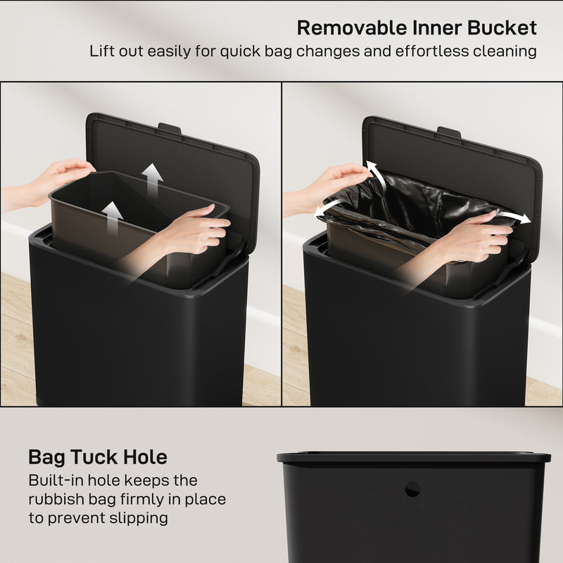 8L Hanging Kitchen Bin with Lid and Removable Bucket for Cabinets or Under Sink Grey AOSOM