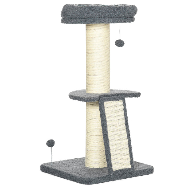 Cat Tree Tower with Scratching Posts Bed and Hanging Toy for Indoor Cats, Dark Grey